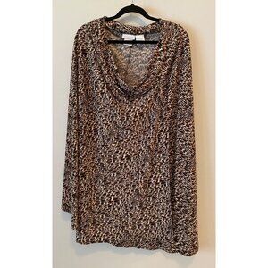 Worthington Womens Stretch Leopard Print Cowl Neck Poncho 1X